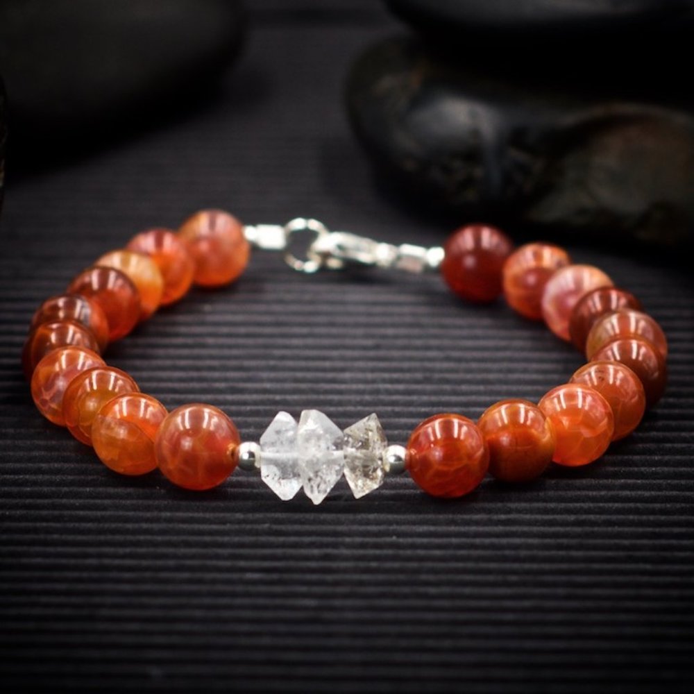 Fire Agate and Herkimer Diamond Bracelet - Handmade to Order